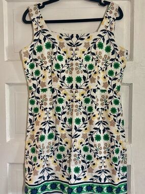 Ann Taylor White Floral Sheath Dress with Green & Navy Accents 6